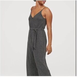 Party H&M Divided Metallic Sparkle Jumpsuit Wide Leg Tie Waist V Neck  Large